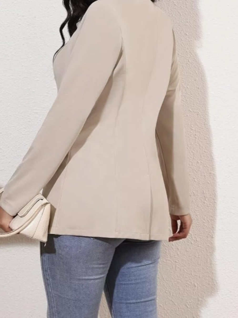 Women's Beige Single-Button Blazer Jacket - Picture 15 of 15